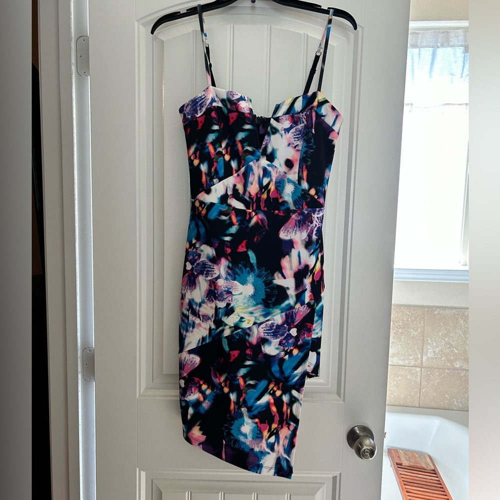 Beautiful, watercolor dress from Bebe